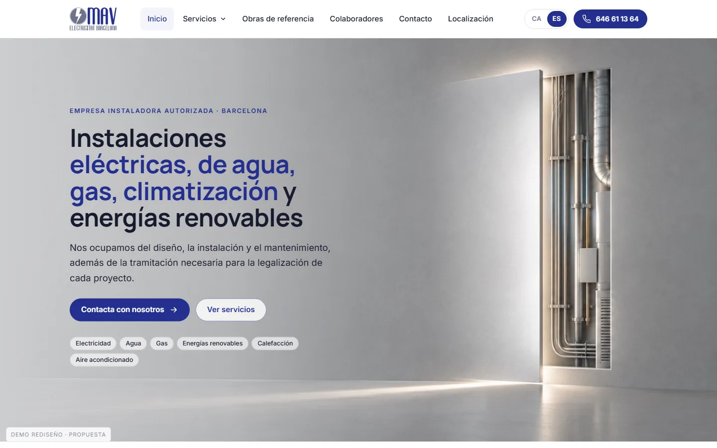 Screenshot of the MAV Electricitat website homepage